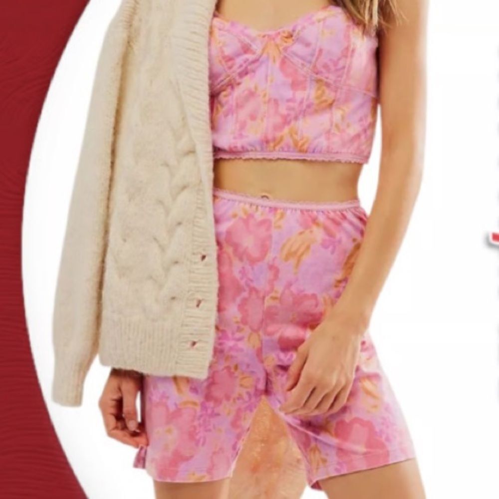 Free People Hot Pink Combo Get Physical Bustier Crop Top Shorts Co-Ord Set